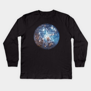 Merkaba in Flower of Life Kids Long Sleeve T-Shirt